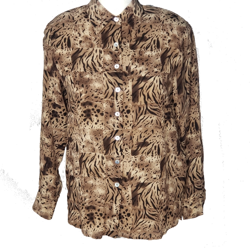 Christie & Jill Button Front Shirt Animal Print